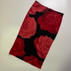 y2k rose print flowy midi skirt